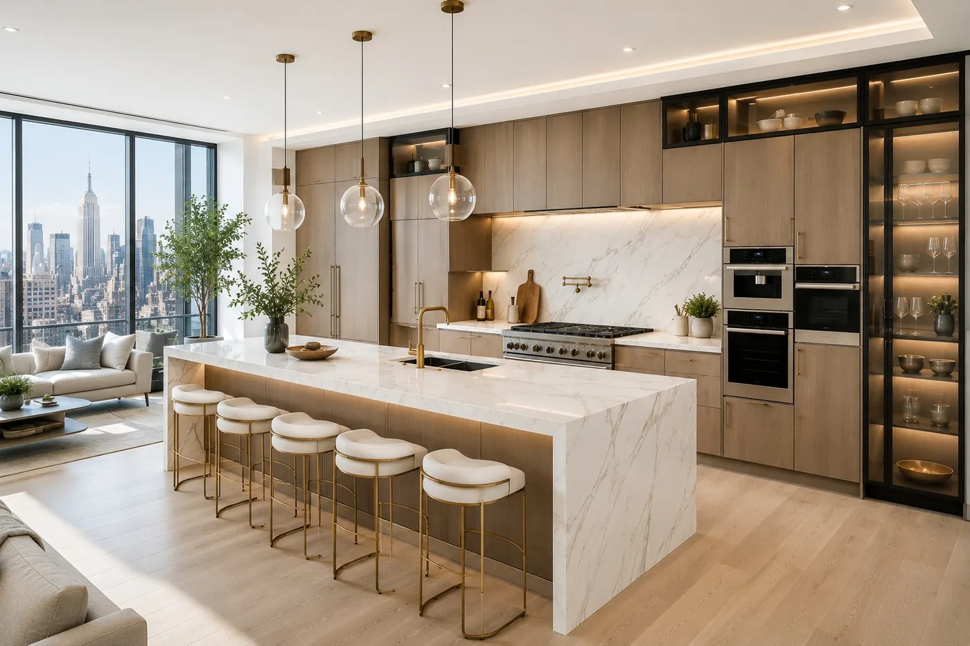 Luxury modern kitchen remodeling project in daylight